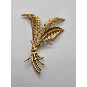 Vintage Monet Gold Tone Leaf Spray Brooch Mid Century Botanical Pin